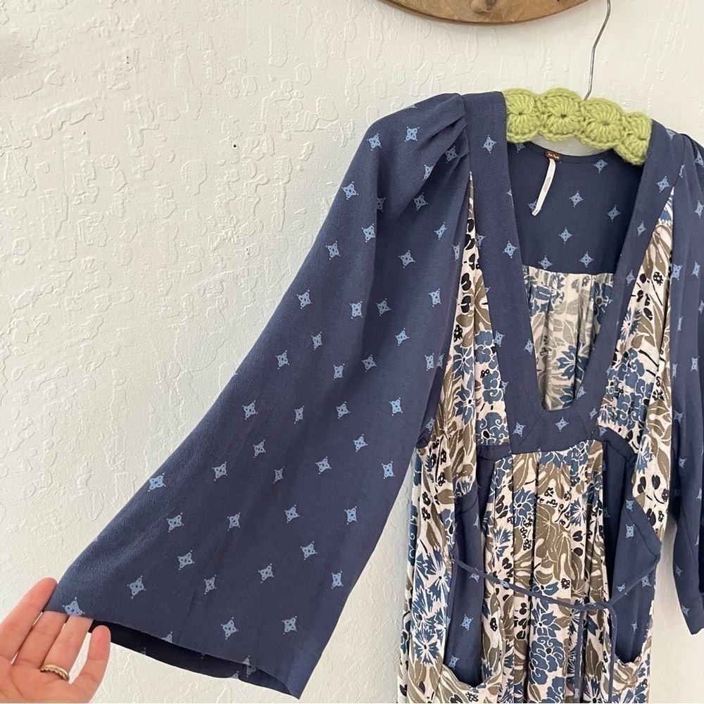 Free People Tallulah Mini Dress Blue Boho Kimono Short Sleeve XS - Picture 3 of 11